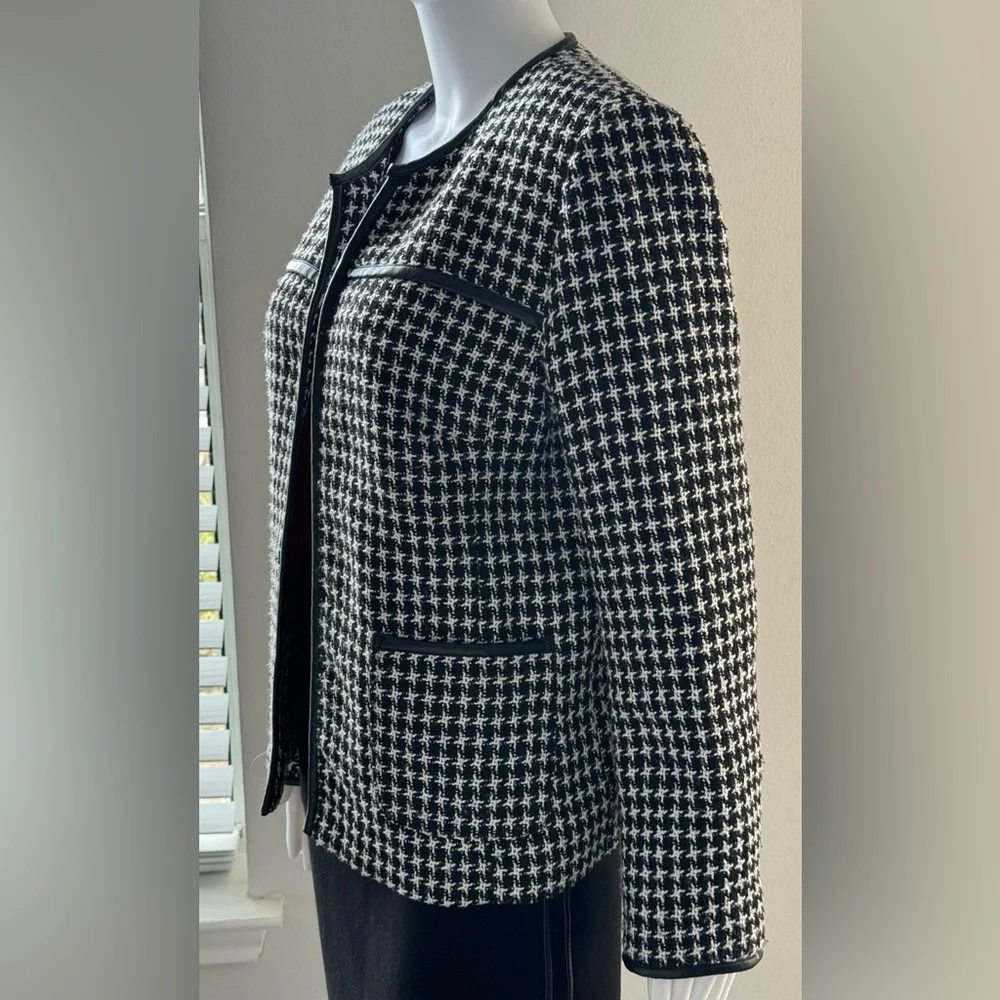 Lavender & Honey Anthropologie Black White Boucle Tweed Open Blazer Sz-M. - Picture 9 of 16